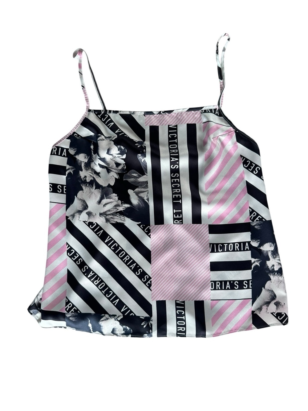 Victoria’s Secret Satin Cami Top Logo Floral Stripe Print XS Y2K NWOT
